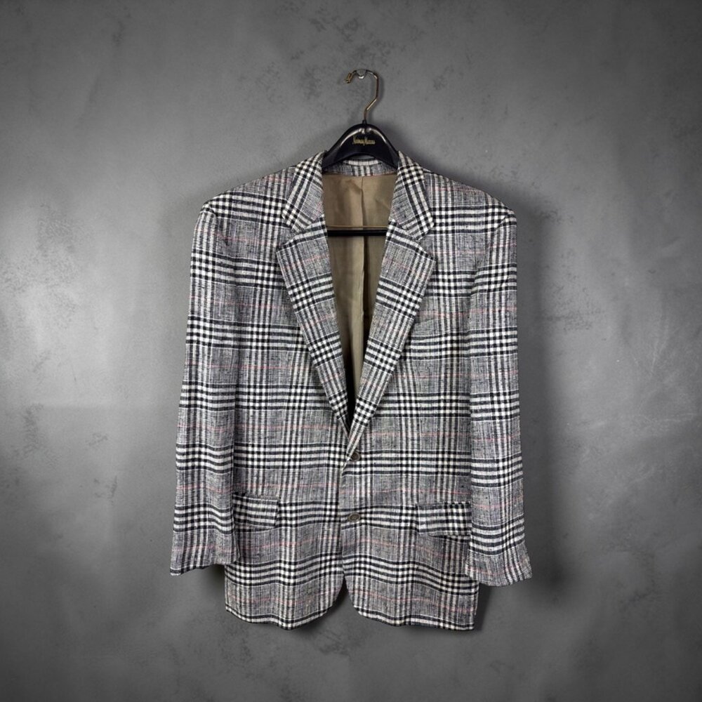 BOSS Hugo Boss Men's 42S Plaid Gray Plaid Wool Blazer Glen Check Sport Coat